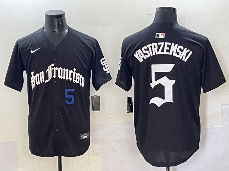 Men 2025 San Francisco Giants #5 Yastrezemski Black Five generations Joint Name Nike MLB Jersey style 25